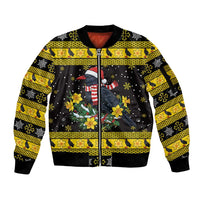 Flintshire Wales Christmas Sleeve Zip Bomber Jacket Welsh Red-billed Chough with Daffodil - Wonder Print Shop