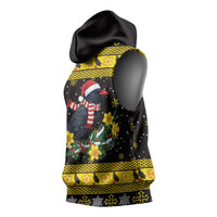 Flintshire Wales Christmas Sleeveless Hoodie Welsh Red-billed Chough with Daffodil - Wonder Print Shop