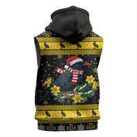 Flintshire Wales Christmas Sleeveless Zip Hoodie Welsh Red-billed Chough with Daffodil - Wonder Print Shop