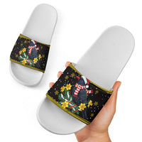 Flintshire Wales Christmas Slide Sandals Welsh Red-billed Chough with Daffodil - Wonder Print Shop