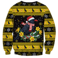 Flintshire Wales Christmas Sweatshirt Welsh Red-billed Chough with Daffodil - Wonder Print Shop