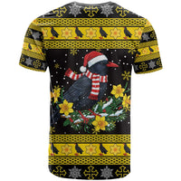 Flintshire Wales Christmas T Shirt Welsh Red-billed Chough with Daffodil - Wonder Print Shop