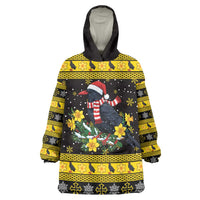 Flintshire Wales Christmas Wearable Blanket Hoodie Welsh Red-billed Chough with Daffodil - Wonder Print Shop