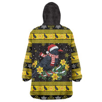 Flintshire Wales Christmas Wearable Blanket Hoodie Welsh Red-billed Chough with Daffodil - Wonder Print Shop