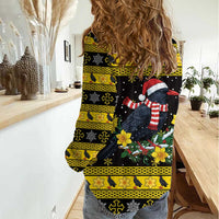 Flintshire Wales Christmas Women Casual Shirt Welsh Red-billed Chough with Daffodil - Wonder Print Shop