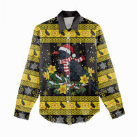 Flintshire Wales Christmas Women Casual Shirt Welsh Red-billed Chough with Daffodil - Wonder Print Shop