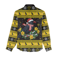 Flintshire Wales Christmas Women Casual Shirt Welsh Red-billed Chough with Daffodil - Wonder Print Shop