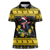 Flintshire Wales Christmas Women Polo Shirt Welsh Red-billed Chough with Daffodil - Wonder Print Shop