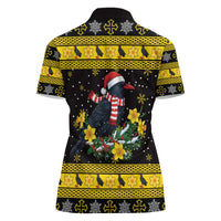 Flintshire Wales Christmas Women Polo Shirt Welsh Red-billed Chough with Daffodil - Wonder Print Shop