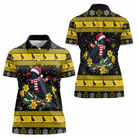 Flintshire Wales Christmas Women Polo Shirt Welsh Red-billed Chough with Daffodil - Wonder Print Shop