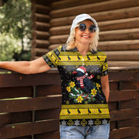 Flintshire Wales Christmas Women Polo Shirt Welsh Red-billed Chough with Daffodil - Wonder Print Shop