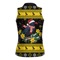 Flintshire Wales Christmas Women Sleeveless Polo Shirt Welsh Red-billed Chough with Daffodil - Wonder Print Shop