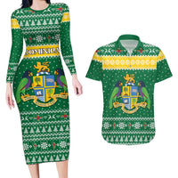 Personalized Dominica Christmas Couples Matching Long Sleeve Bodycon Dress and Hawaiian Shirt Coat of Arms Style - Wonder Print Shop