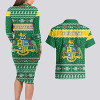Personalized Dominica Christmas Couples Matching Long Sleeve Bodycon Dress and Hawaiian Shirt Coat of Arms Style - Wonder Print Shop