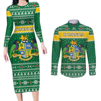Personalized Dominica Christmas Couples Matching Long Sleeve Bodycon Dress and Long Sleeve Button Shirt Coat of Arms Style - Wonder Print Shop