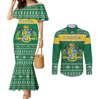 Personalized Dominica Christmas Couples Matching Mermaid Dress and Long Sleeve Button Shirt Coat of Arms Style - Wonder Print Shop