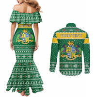 Personalized Dominica Christmas Couples Matching Mermaid Dress and Long Sleeve Button Shirt Coat of Arms Style - Wonder Print Shop