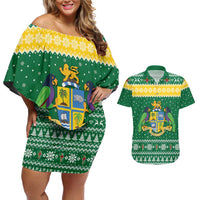 Personalized Dominica Christmas Couples Matching Off Shoulder Short Dress and Hawaiian Shirt Coat of Arms Style - Wonder Print Shop