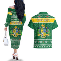 Personalized Dominica Christmas Couples Matching Off The Shoulder Long Sleeve Dress and Hawaiian Shirt Coat of Arms Style - Wonder Print Shop