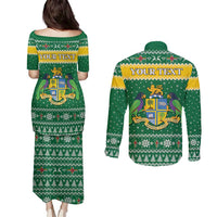 Personalized Dominica Christmas Couples Matching Puletasi and Long Sleeve Button Shirt Coat of Arms Style - Wonder Print Shop