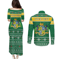 Personalized Dominica Christmas Couples Matching Puletasi and Long Sleeve Button Shirt Coat of Arms Style - Wonder Print Shop