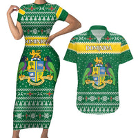 Personalized Dominica Christmas Couples Matching Short Sleeve Bodycon Dress and Hawaiian Shirt Coat of Arms Style - Wonder Print Shop