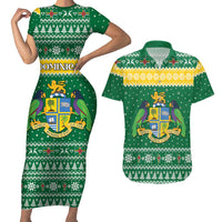 Personalized Dominica Christmas Couples Matching Short Sleeve Bodycon Dress and Hawaiian Shirt Coat of Arms Style - Wonder Print Shop