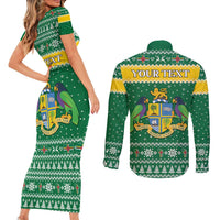 Personalized Dominica Christmas Couples Matching Short Sleeve Bodycon Dress and Long Sleeve Button Shirt Coat of Arms Style - Wonder Print Shop