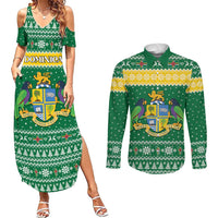 Personalized Dominica Christmas Couples Matching Summer Maxi Dress and Long Sleeve Button Shirt Coat of Arms Style - Wonder Print Shop