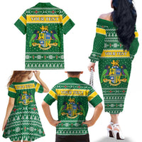 Personalized Dominica Christmas Family Matching Off The Shoulder Long Sleeve Dress and Hawaiian Shirt Coat of Arms Style - Wonder Print Shop