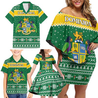 Personalized Dominica Christmas Family Matching Off Shoulder Short Dress and Hawaiian Shirt Coat of Arms Style - Wonder Print Shop