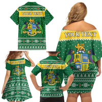 Personalized Dominica Christmas Family Matching Off Shoulder Short Dress and Hawaiian Shirt Coat of Arms Style - Wonder Print Shop