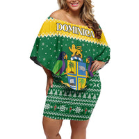 Personalized Dominica Christmas Family Matching Off Shoulder Short Dress and Hawaiian Shirt Coat of Arms Style - Wonder Print Shop