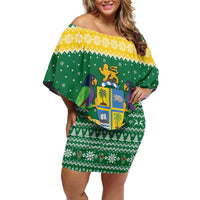 Personalized Dominica Christmas Family Matching Off Shoulder Short Dress and Hawaiian Shirt Coat of Arms Style - Wonder Print Shop