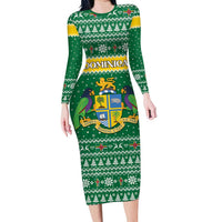Personalized Dominica Christmas Long Sleeve Bodycon Dress Coat of Arms Style - Wonder Print Shop