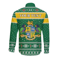 Personalized Dominica Christmas Long Sleeve Button Shirt Coat of Arms Style - Wonder Print Shop