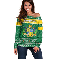 Personalized Dominica Christmas Off Shoulder Sweater Coat of Arms Style - Wonder Print Shop