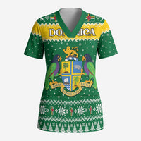 Personalized Dominica Christmas Scrub Top Coat of Arms Style - Wonder Print Shop