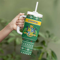 Personalized Dominica Christmas Tumbler With Handle Coat of Arms Style - Wonder Print Shop