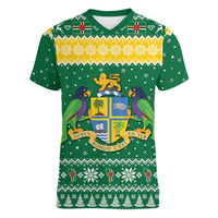 Personalized Dominica Christmas Women V-Neck T-Shirt Coat of Arms Style - Wonder Print Shop