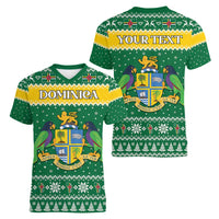 Personalized Dominica Christmas Women V-Neck T-Shirt Coat of Arms Style - Wonder Print Shop