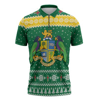 Personalized Dominica Christmas Zipper Polo Shirt Coat of Arms Style - Wonder Print Shop