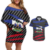 Haiti Beast Couples Matching Off Shoulder Short Dress and Hawaiian Shirt Ripped Flag Graphic - Wonder Print Shop