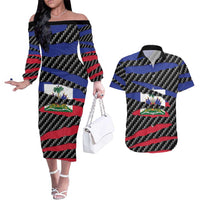 Haiti Beast Couples Matching Off The Shoulder Long Sleeve Dress and Hawaiian Shirt Ripped Flag Graphic - Wonder Print Shop