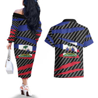 Haiti Beast Couples Matching Off The Shoulder Long Sleeve Dress and Hawaiian Shirt Ripped Flag Graphic - Wonder Print Shop