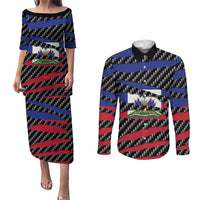 Haiti Beast Couples Matching Puletasi and Long Sleeve Button Shirt Ripped Flag Graphic - Wonder Print Shop