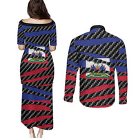 Haiti Beast Couples Matching Puletasi and Long Sleeve Button Shirt Ripped Flag Graphic - Wonder Print Shop