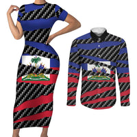 Haiti Beast Couples Matching Short Sleeve Bodycon Dress and Long Sleeve Button Shirt Ripped Flag Graphic - Wonder Print Shop