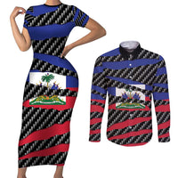 Haiti Beast Couples Matching Short Sleeve Bodycon Dress and Long Sleeve Button Shirt Ripped Flag Graphic - Wonder Print Shop