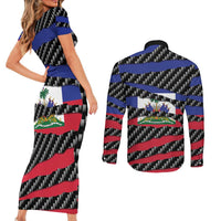 Haiti Beast Couples Matching Short Sleeve Bodycon Dress and Long Sleeve Button Shirt Ripped Flag Graphic - Wonder Print Shop